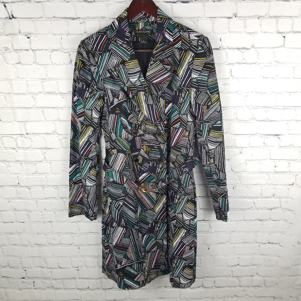 DURO OLOWU | multicoloured abstract print belted trench coat
